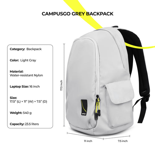 GRABGO CAMPUSGO GREY BACKPACK