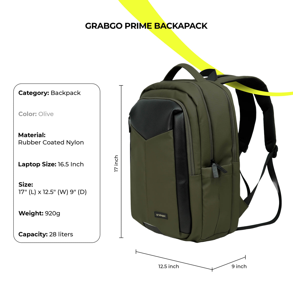 GRABGO PRIME BACKPACK OLIVE