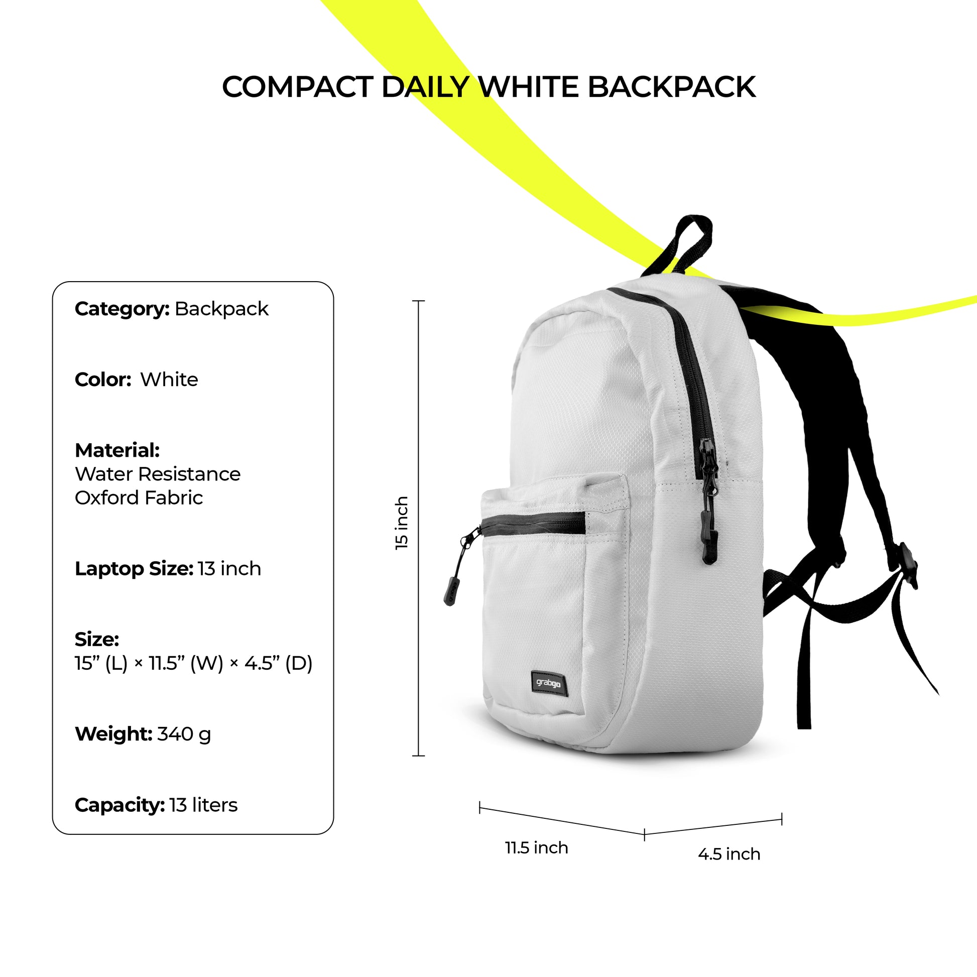 GRABGO COMPACT DAILY WHITE BACKPACK