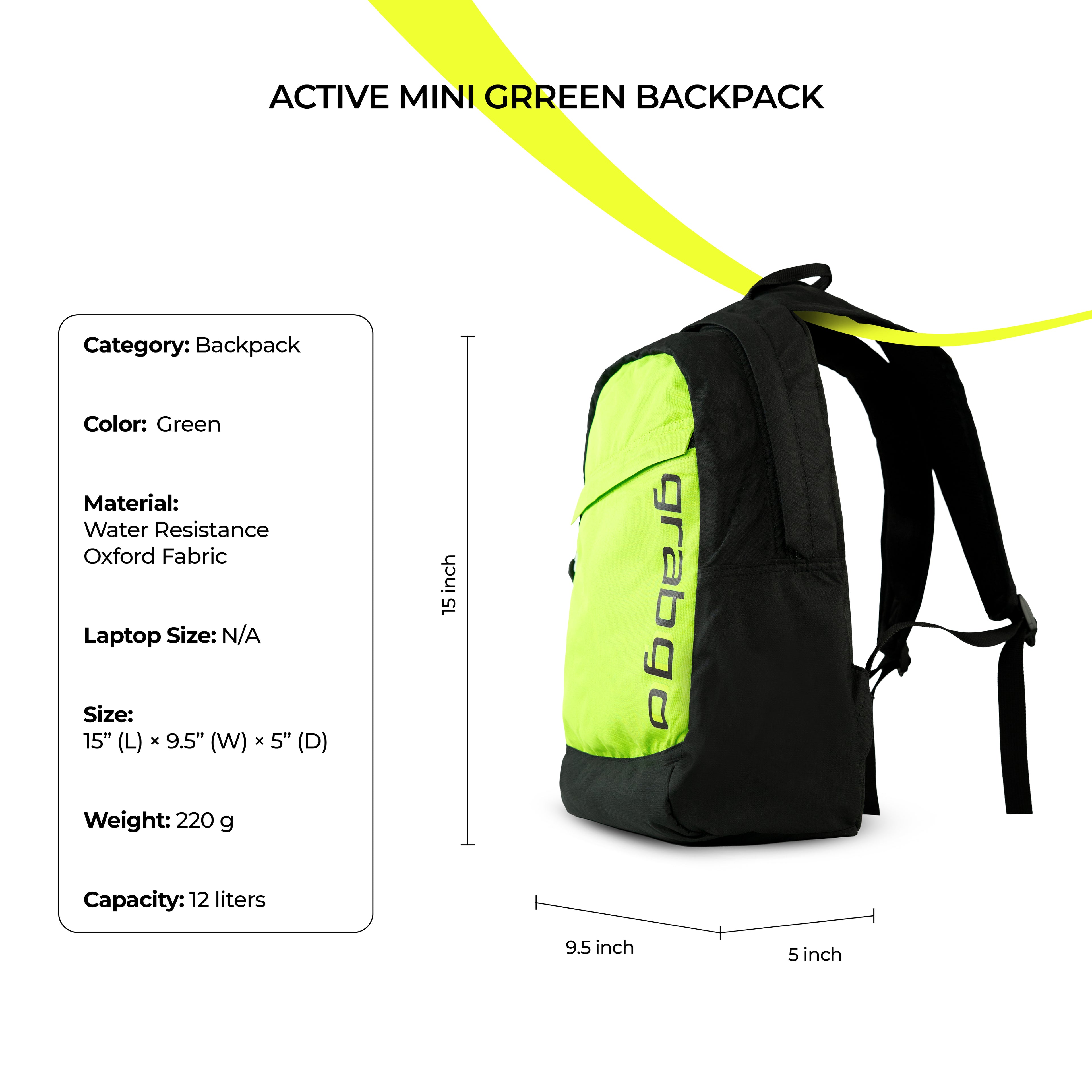 GRABGO ACTIVE MINI GREEN BACKPACK Grabgo GRABGO ACTIVE MINI GREEN BACKPACK Grabgo
