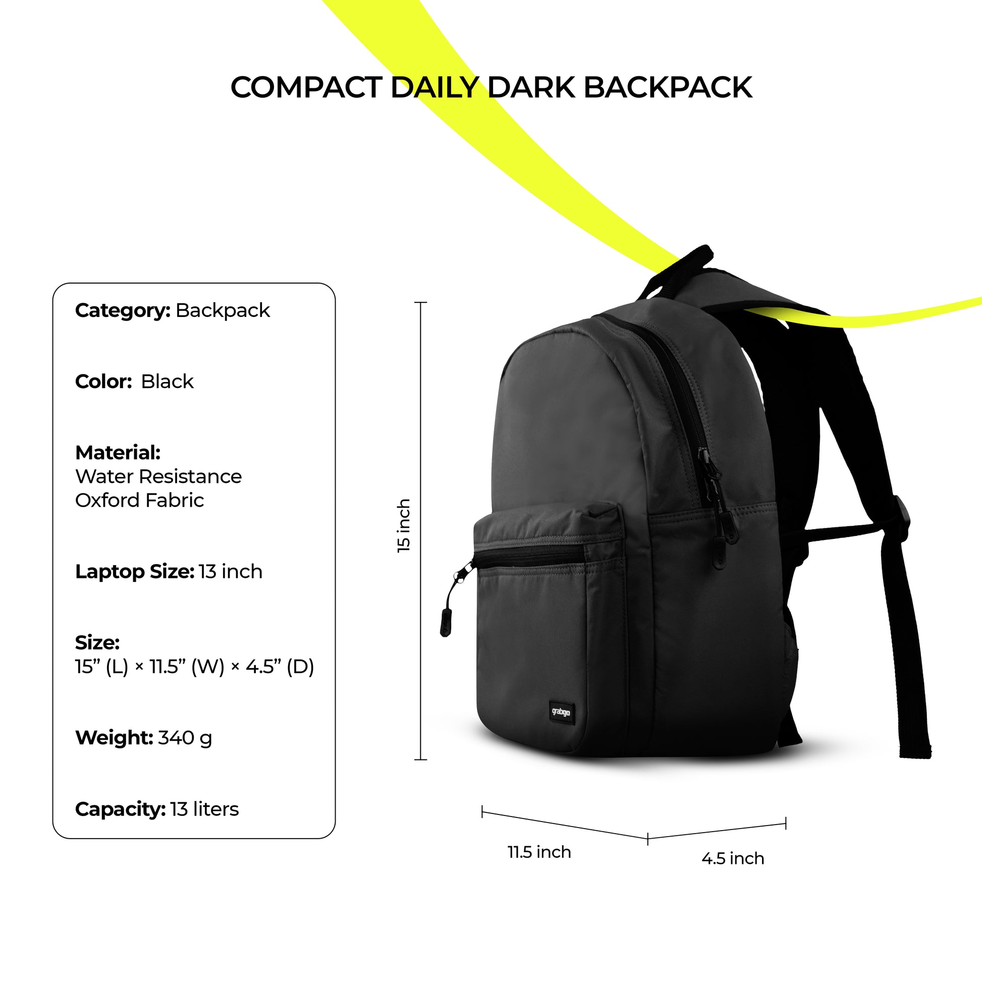 GRABGO COMPACT DAILY DARK BACKPACK