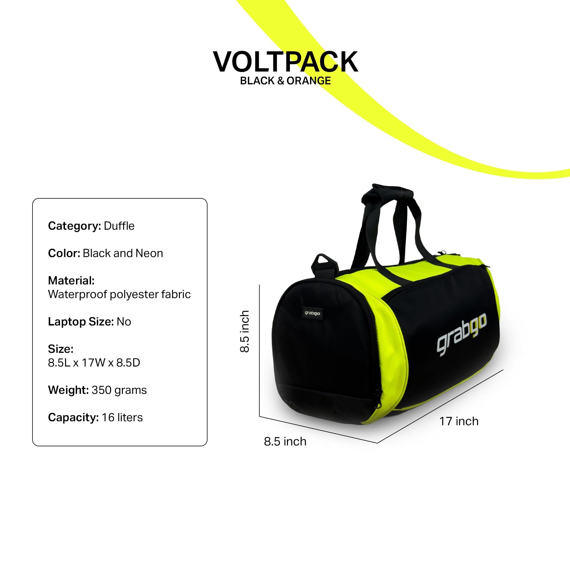 Grabgo VOLTPACK DUFFLE Black & Neon