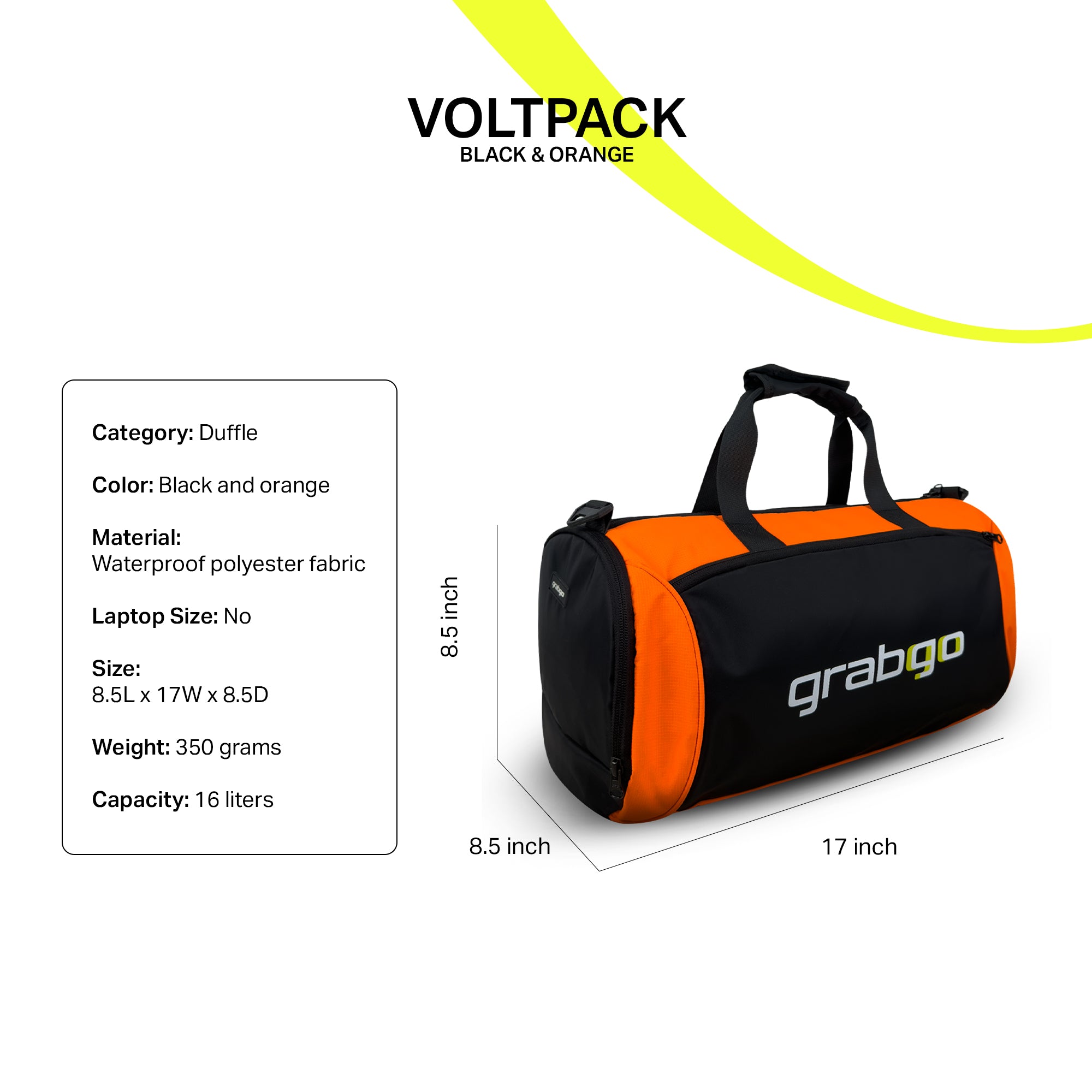 Grabgo VOLTPACK DUFFLE Black & Orange